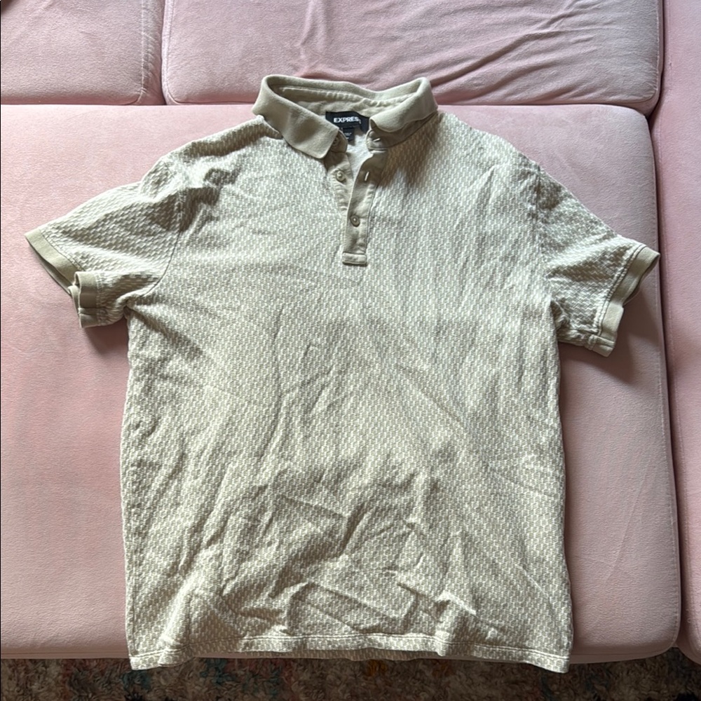 Men's Beige and White Polo Shirt